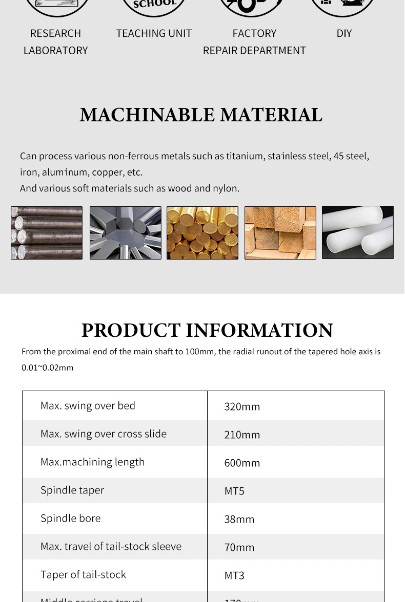 CT6132 Small Mini Manual Metal Benchtop Lathe Machine with CE